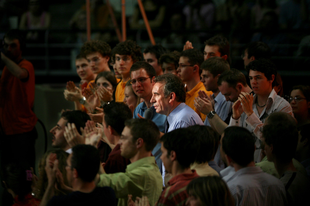 Francois Bayrou en meeting au Palais des Sports de Lyon.