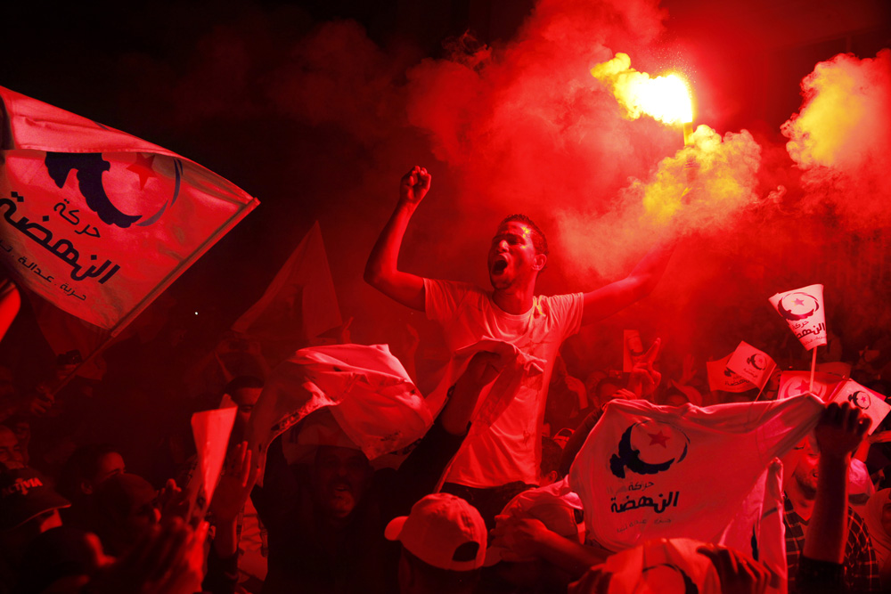 SOIREE DE VICTOIRE DU PARTI ISLAMISTE TUNISIEN ENNHADHA AUX ELECTIONS POUR L'ASSEMBLEE CONSTITUANTE.