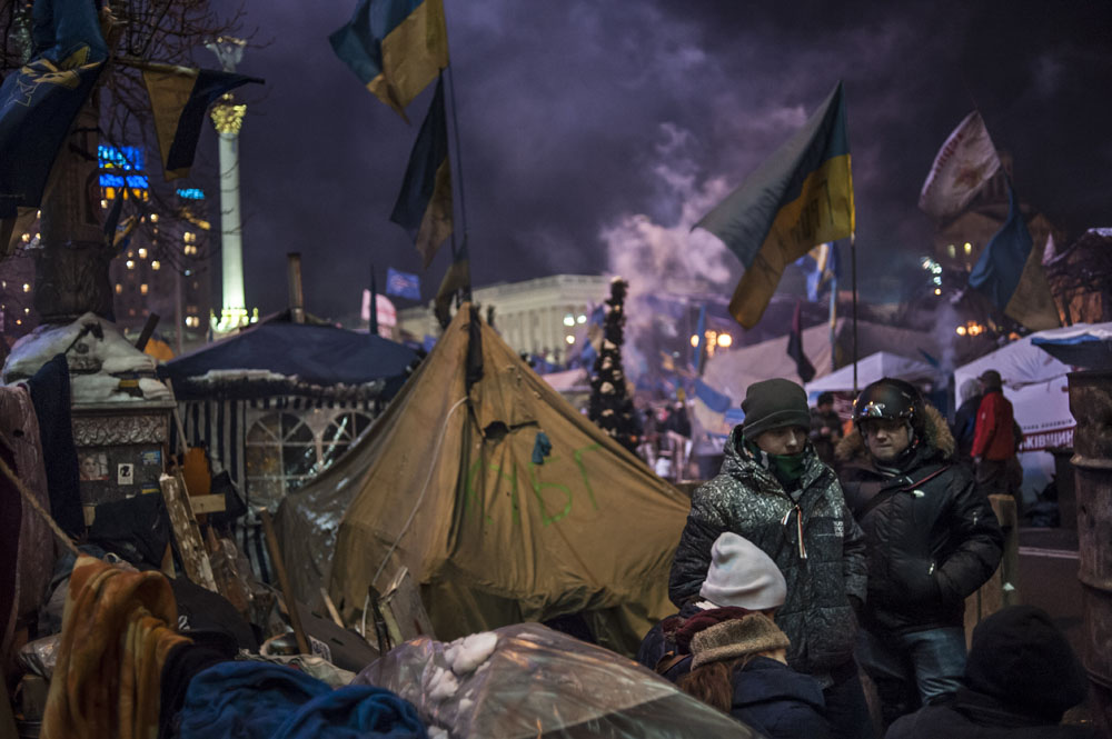 MOUVEMENT DE CONTESTATION PRO-EUROPEEN EN UKRAINE: OCCUPATION DE LA PLACE DE L'INDEPENDANCE A KIEV PAR LES OPPOSANTS AU PRESIDENT IANOUKOVITCH.